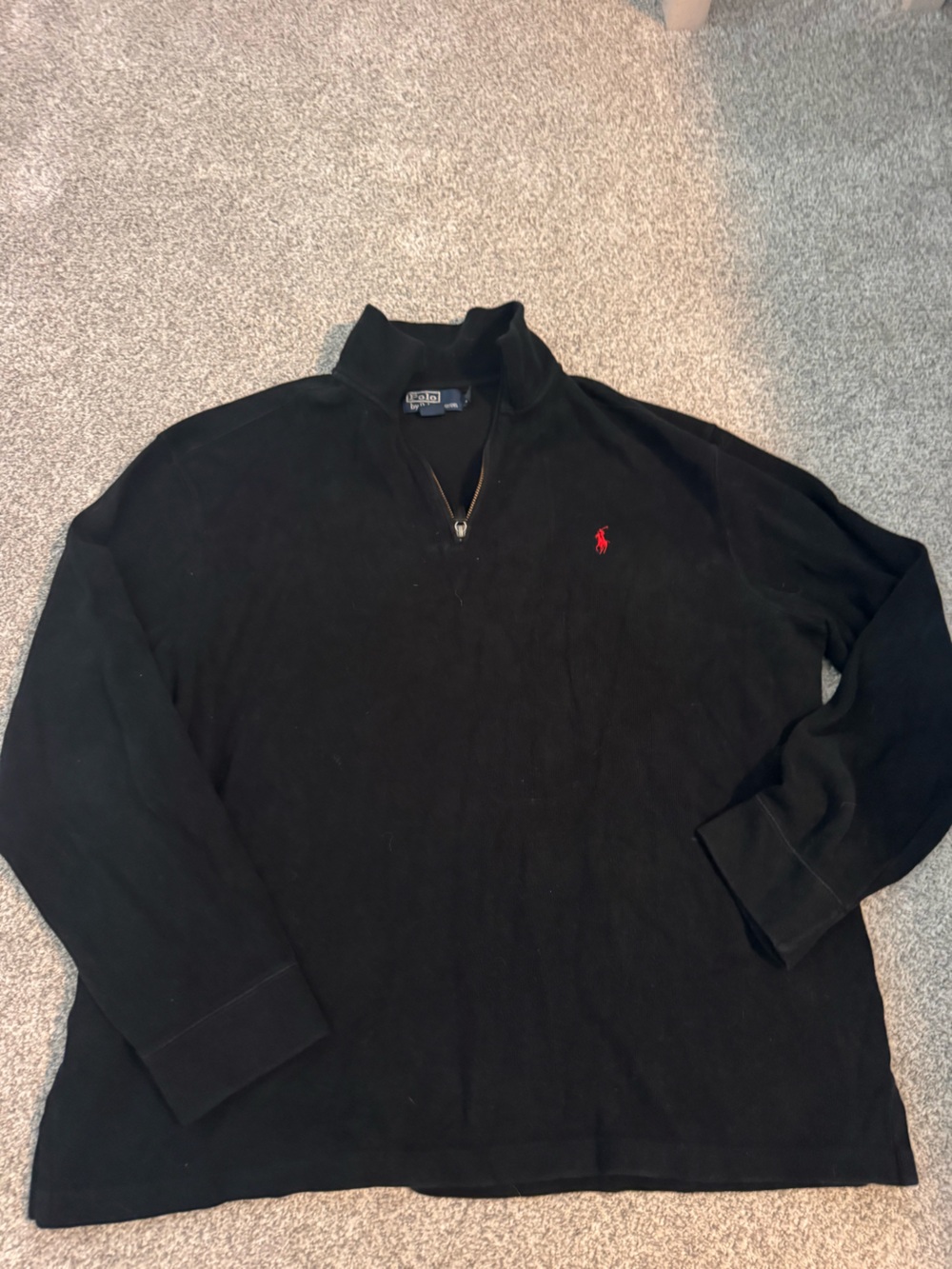 Ralph Lauren Black Quarter-Zip Sweater with Red Pony